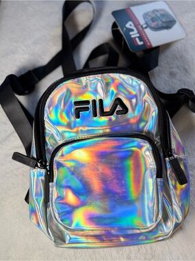 Fila Holographic Iridescent Mini Backpack Silver Rainbow Y2K